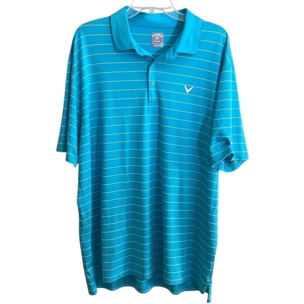 Callaway Opti‎ Dri Blue Striped Short Sleeve Golf Athletic Polo Shirt XL Men's